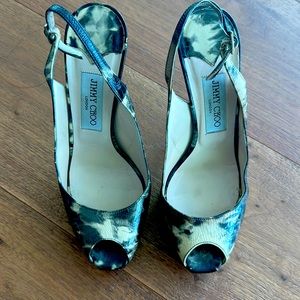 Tie dye peep toe sling back platforms